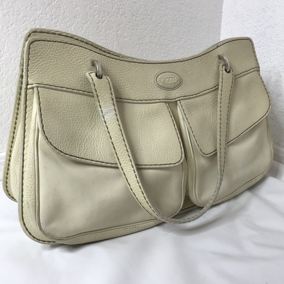 TOD'S Handbag Cream Pebbled Leather Shoulder Bag - Picture 2 of 8
